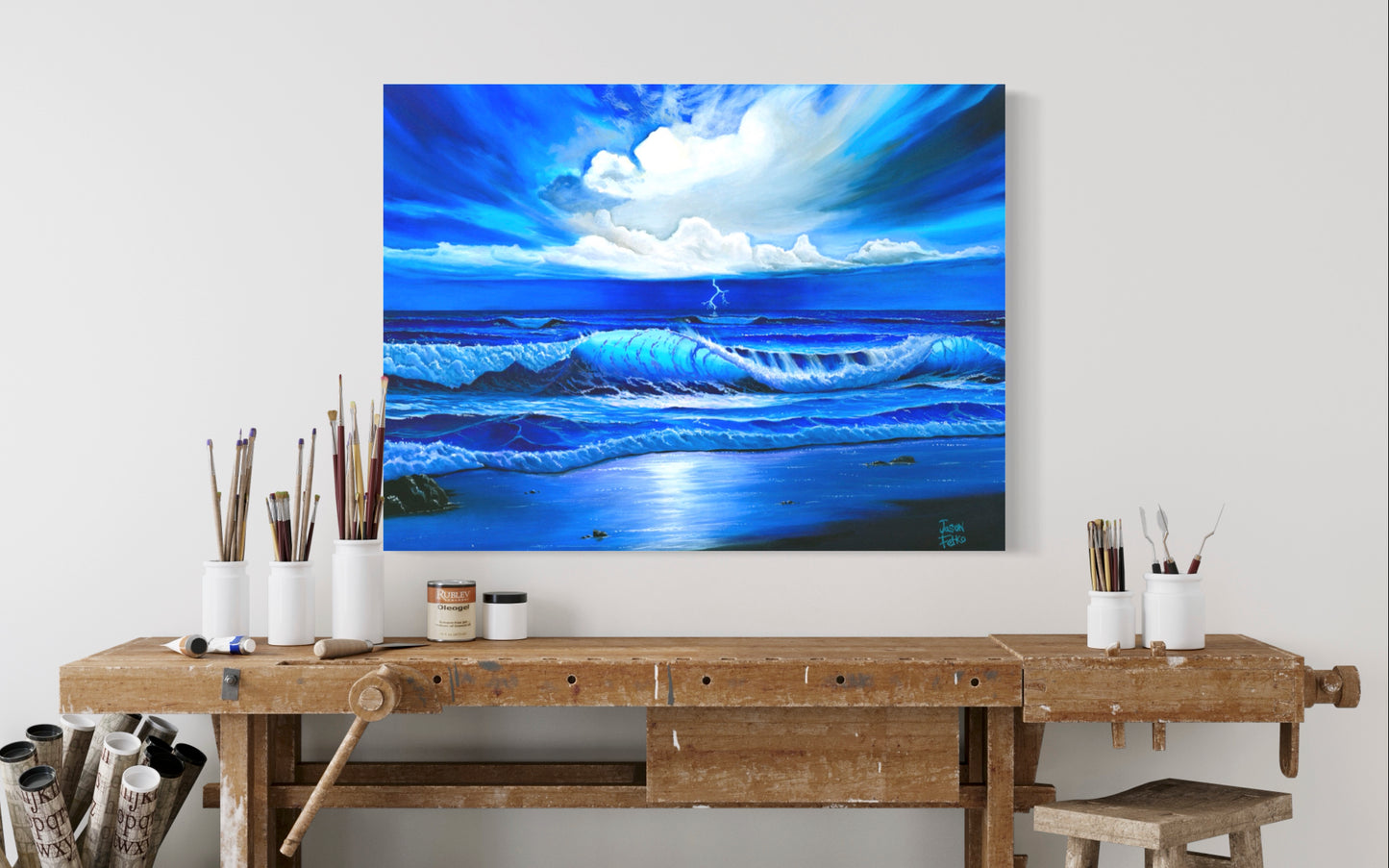 Beach Painting Ocean Art - "Blue Thunder" by Million Dollar J