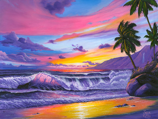 Beach Painting Ocean Art - "Pink Pacific Palms" by Million Dollar J